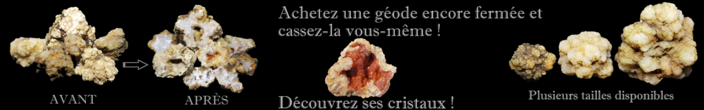 geode quartz calcedoine ouvrir casser orange rouge geodes-et-mineraux.fr